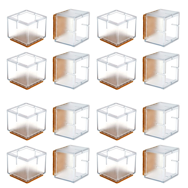 Chair Leg Floor Protectors, WarmHut 16pcs Transparent Clear Silicone Table Furniture Leg Feet Tips Covers Caps, Felt Pads, Prevent Scratches, Wood Floor Protector (Square)
