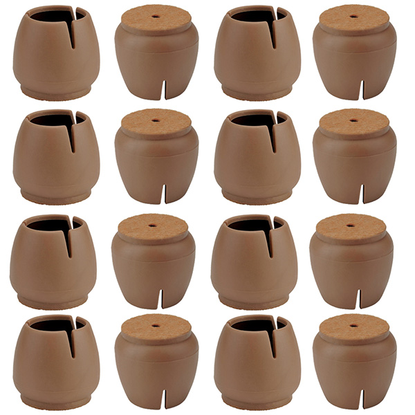 Chair Leg Caps Round, WarmHut 16pcs Transparent Clear Silicone Table Furniture Leg Feet Tips Covers, Felt Pads, Prevent Scratches, Wood Floor Protector (Round)(Brown)