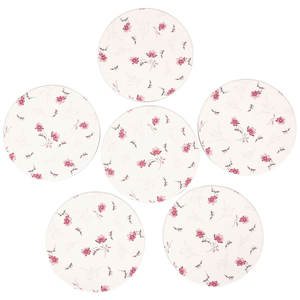 WarmHut 6-Piece Absorbent Ceramic Coaster Set for Drinks, Desktop Protection Prevent Drink Spills Place Mats, Non-Skid Special Decoration Coasters(Round,Pink Floral)